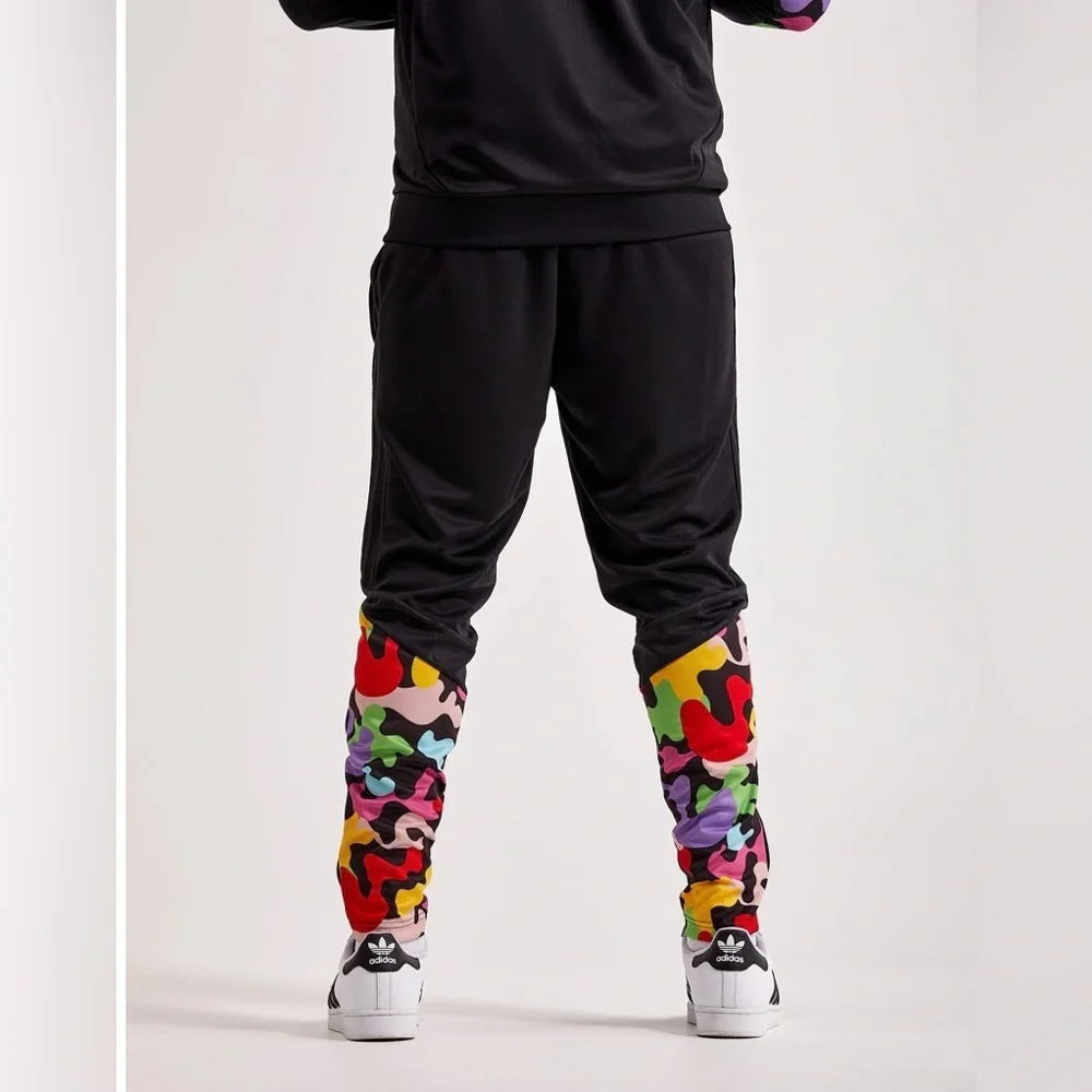 Adidas x Rich Mnisi Track Pants Black Multicolor Rainbow Camo Panels Men Size M